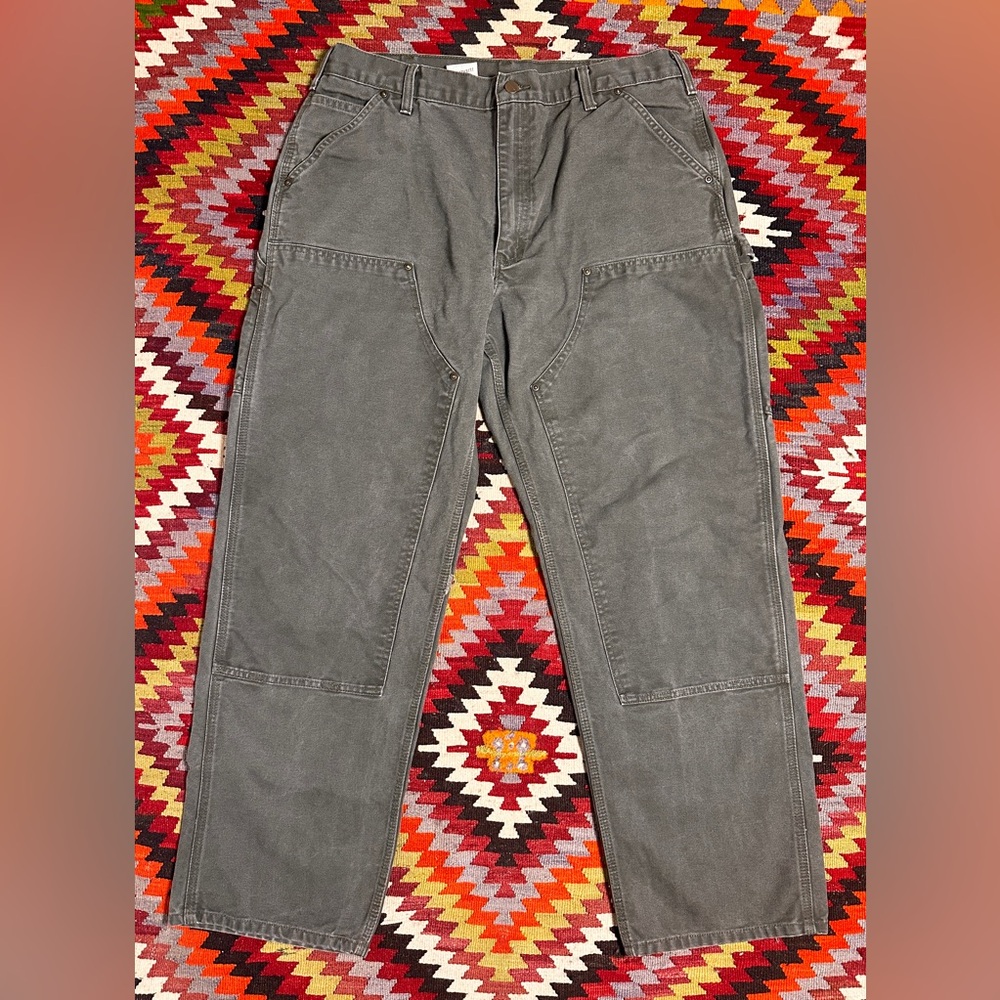 Carhartt Men's Double Knee Carpenter Pants in Green / Gray